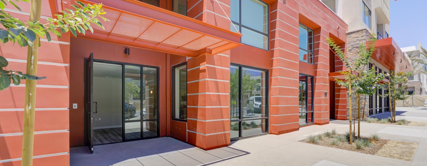 a building with a glass door