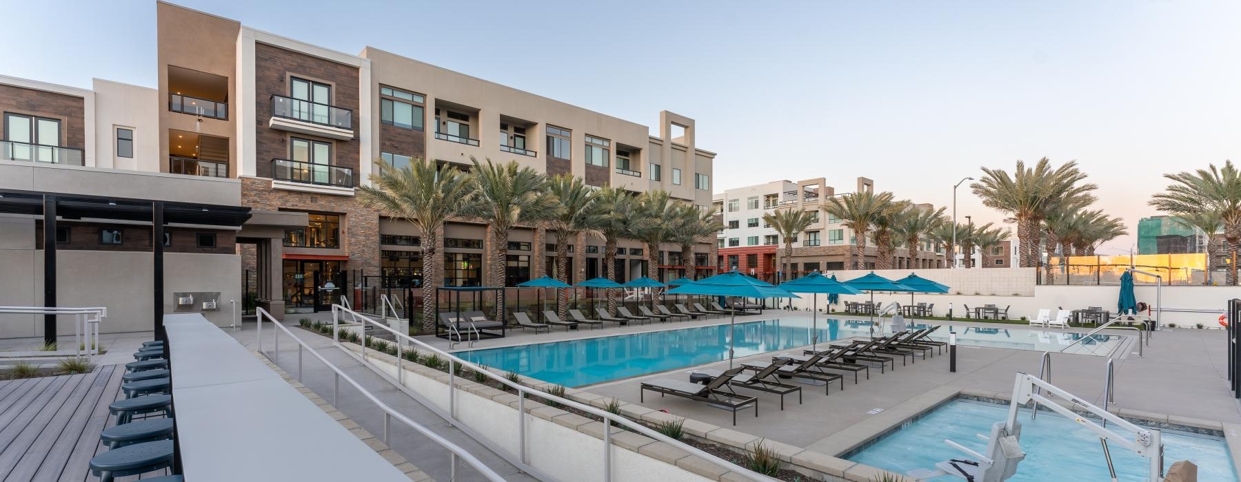 a swimming pool in a resort